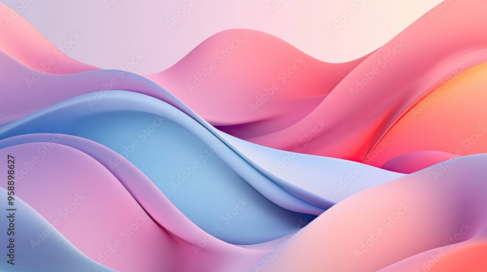 Poster abstract 3d background featuring fluid curves and gradients in soft tones. ideal for minimalist desi