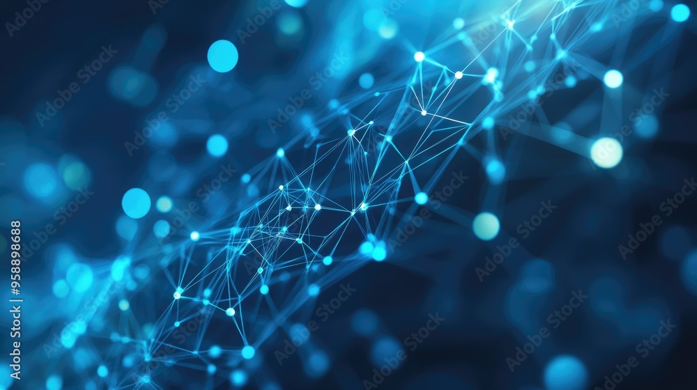 Poster abstract 3d background with a mesh of interconnected nodes and lines, representing data and technolo