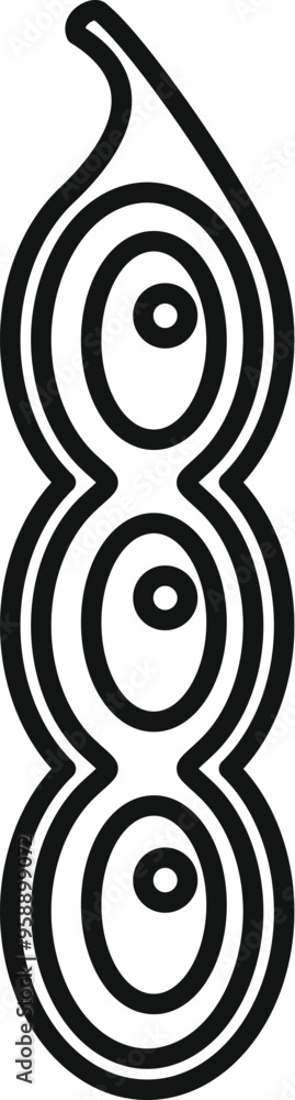 Poster simple vector icon of a soybean pod showing three beans inside, isolated on a white background