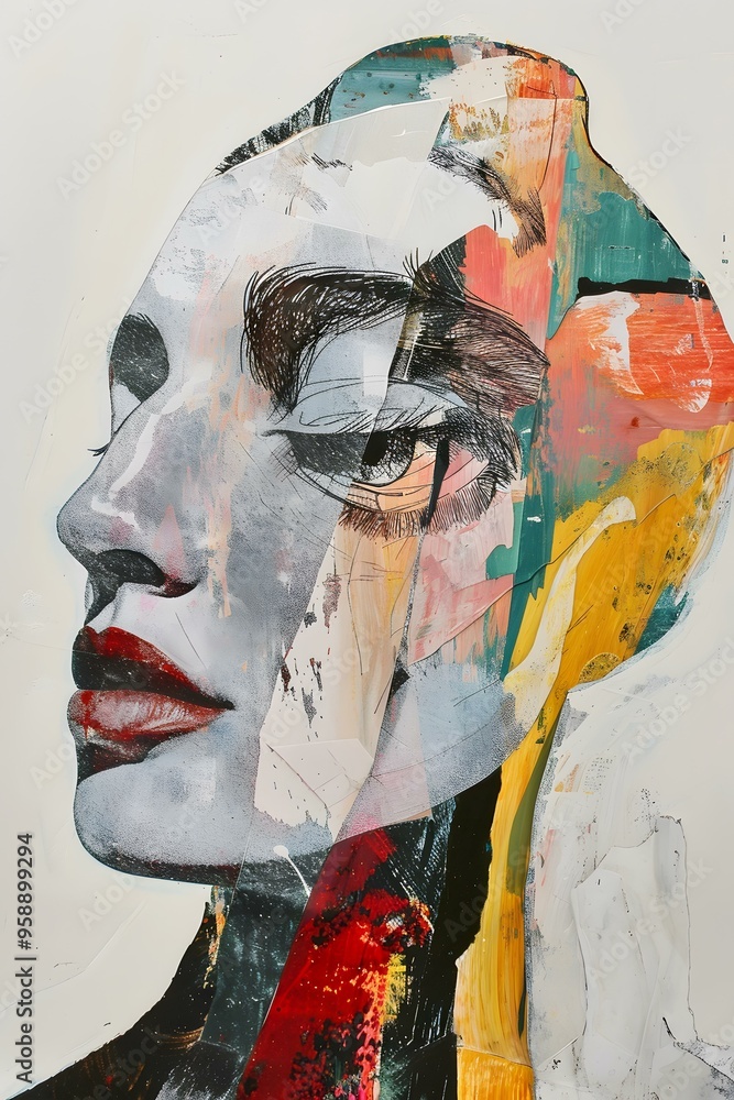 Canvas Prints Abstract Collage Artwork of Female Face