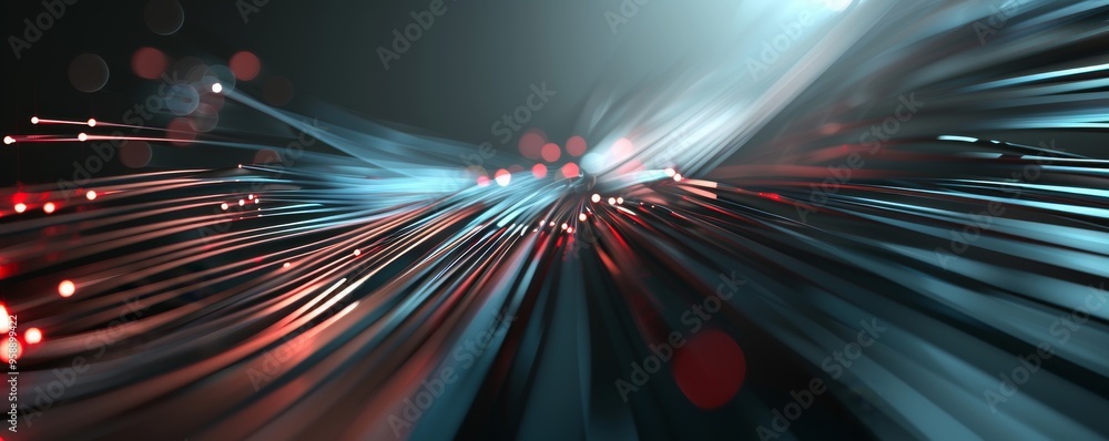 Poster Dynamic light trails with vibrant colors and depth create an energetic background for technology and abstract themes.