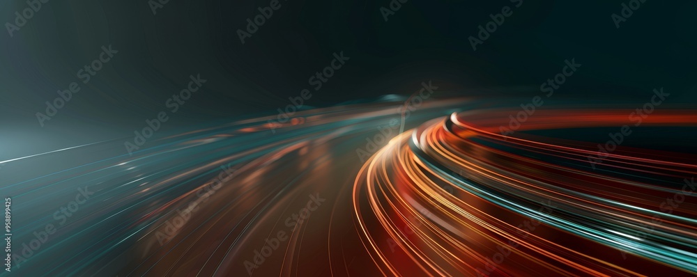 Poster Dynamic light trails create an abstract representation of motion and speed in a dark urban setting, evoking energy and excitement.
