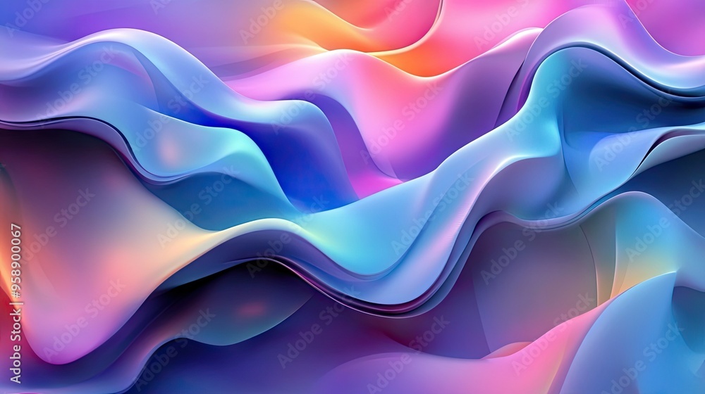 Poster abstract 3d design with colorful fluid waves, creating a dynamic and eye-catching visual, perfect fo