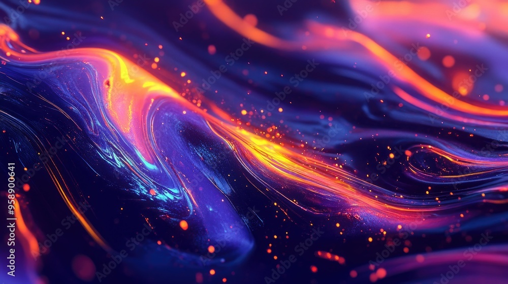 Poster abstract 3d fluid design with neon colors and liquid-like textures, creating a mesmerizing, futurist