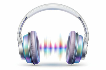 Modern Flat Headphones with Holographic Sound Waves Emanating - Technology Concept in Simple Vector Illustration for Business Use