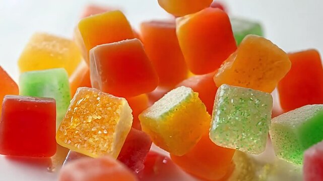 CBD gummy candy falling on a white background