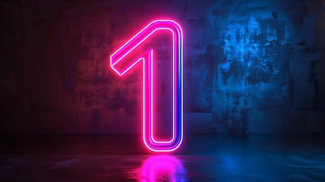 Pink and Blue Neon Sign of Number One on a Grungy Wall