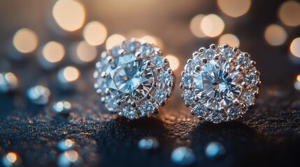 Fototapeta premium Exquisite Diamond Earrings on Sparkling Background