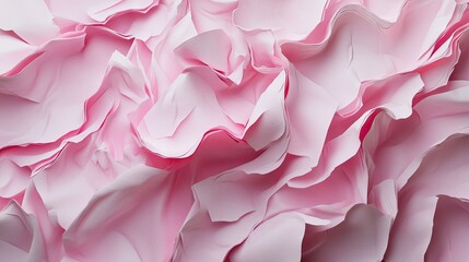 Obraz premium Abstract 3D wallpaper featuring pink crumpled paper layers, arranged artistically for a modern, fashion-inspired look.