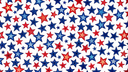 Bold star pattern in red, blue, and white on a light background with copy space
