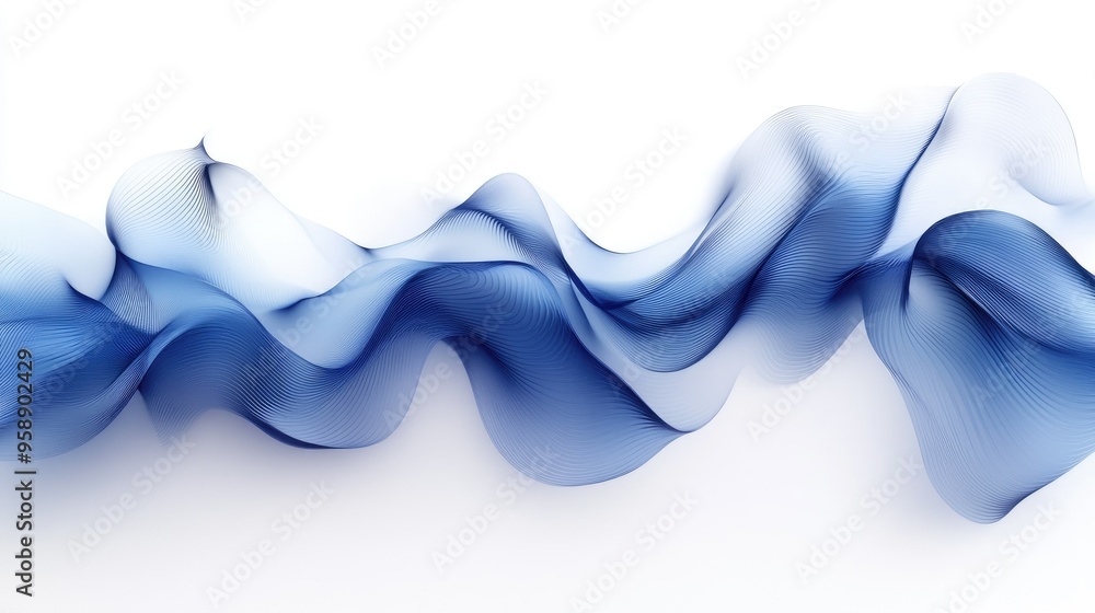 Poster abstract 3d waves in varying shades of blue on a white background, creating a dynamic visual for fly