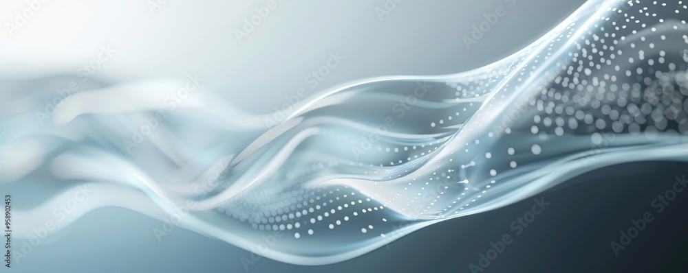 Poster a serene wave of digital light, showcasing fluid movement and a sense of depth, perfect for technolo
