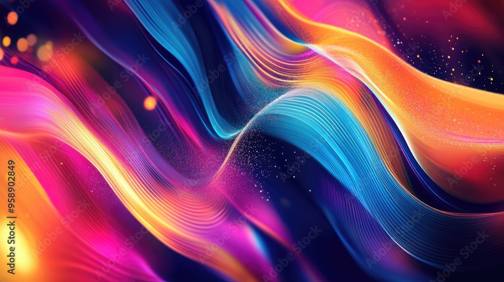 Poster abstract background with colorful, moving patterns and dynamic effects, offering a striking template
