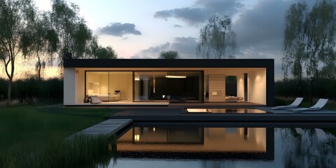 Obraz premium Modern Minimalist House with Pool and Deck