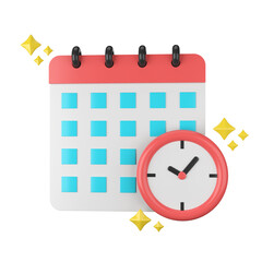 Desktop calendar with clock icon featuring date, time, and event reminder symbols in a vector style design 3d icon Business, Finance winner isolated