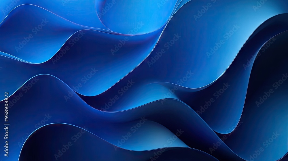 Poster Abstract blue background with overlapping wave shapes, blending light and dark hues for a modern and sleek design.