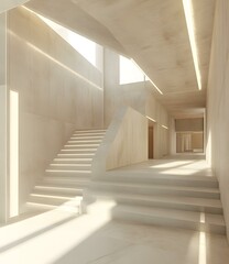 Fototapeta premium Modern Minimalist Staircase Interior Design with Sunlight