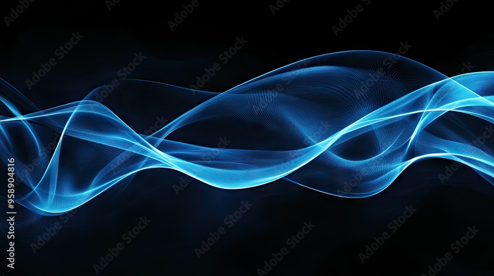 Poster abstract blue wave lines on a dark background, creating a futuristic and elegant look. ideal for ban