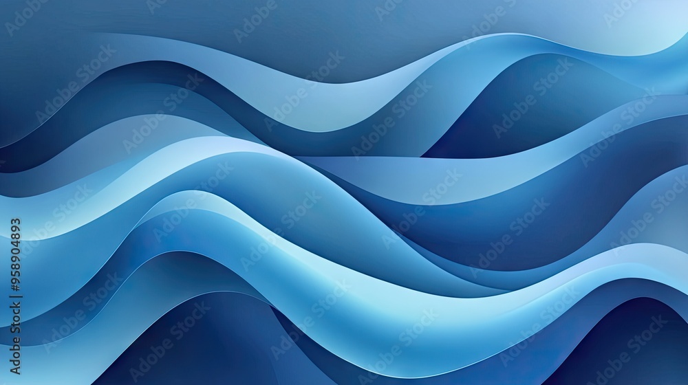 Poster abstract blue waves flowing across a gradient backdrop, with a blend of light and dark tones for a h