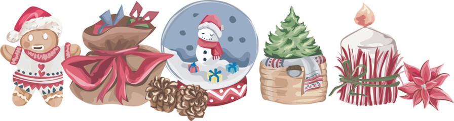 Christmas decoration illustration on transparent background.
