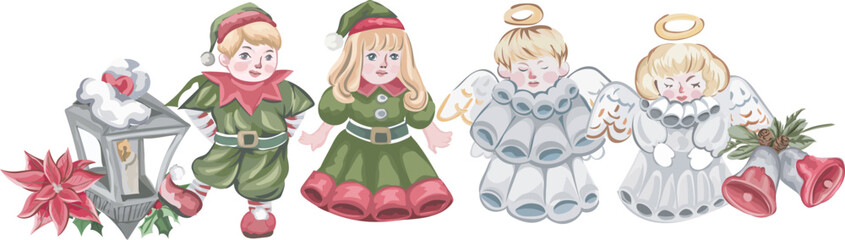 Christmas doll illustration on transparent background.

