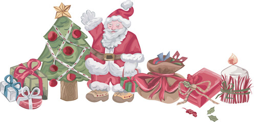 Santa claus decoration illustration on transparent background.

