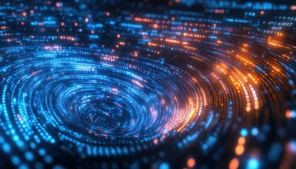 Obraz premium Digitally Enhanced Quantum Computing Abstract Visualization with Swirling Data Streams and Glowing Particles