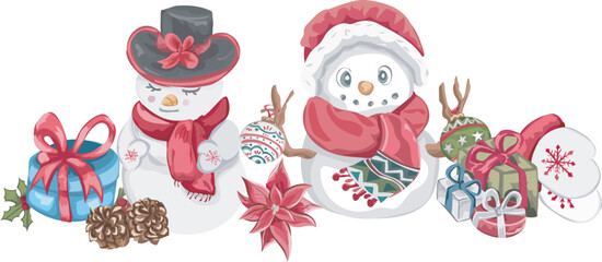 Snowman illustration on transparent background.
