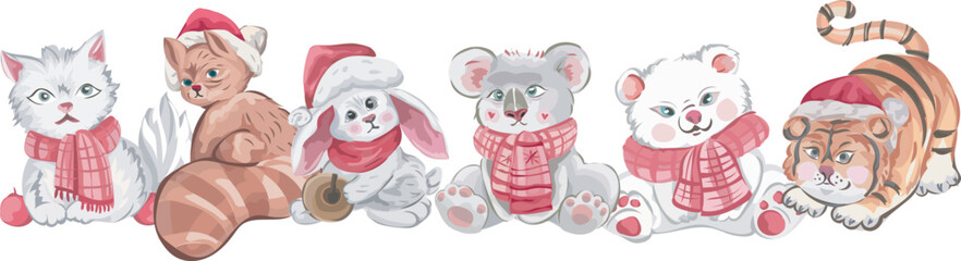 Christmas animal illustration on transparent background.
