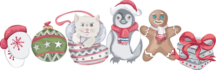 Christmas animal illustration on transparent background.
