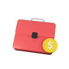 Red Briefcase 3D Render: A vibrant red briefcase with a golden dollar coin on top, representing financial success and business acumen.  