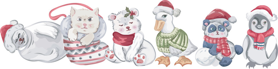 Christmas animal illustration on transparent background.
