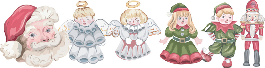 Christmas doll illustration on transparent background.
