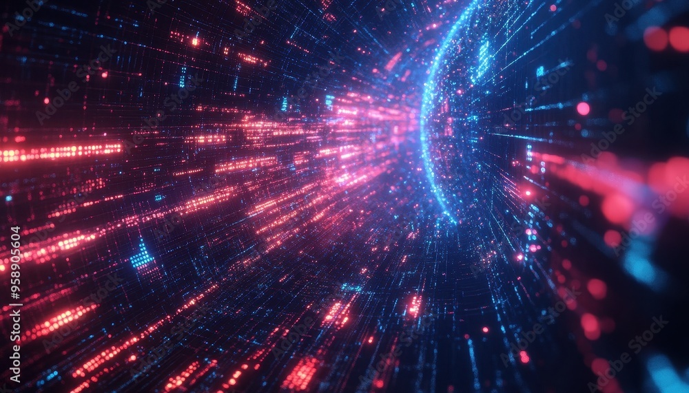 Poster digital universe: abstract quantum computing with glowing ai elements
