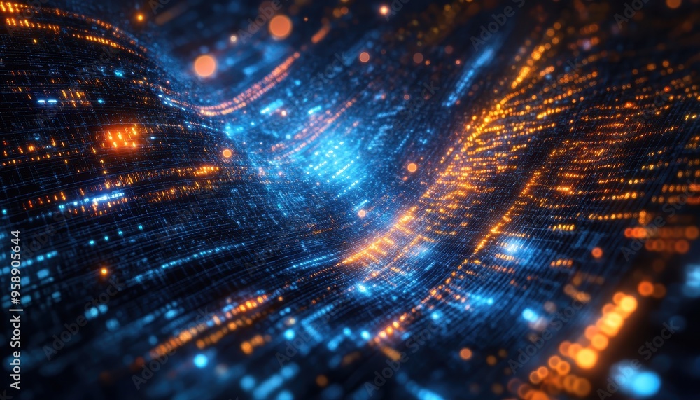 Poster futuristic quantum computing visualization with glowing ai elements