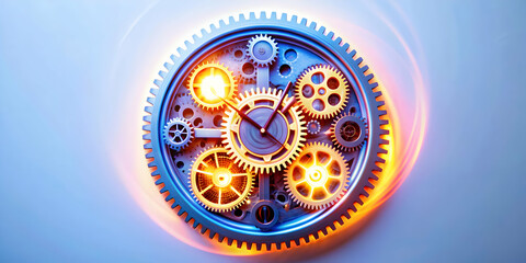 Obraz premium Vibrant Abstract Clock with Shifting Gears - Time Management and Efficiency Concept in Glowing Motion