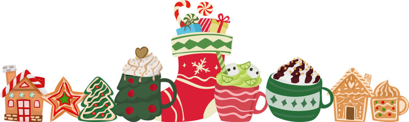 Cute christmas cartoon illustration on transparent background.
