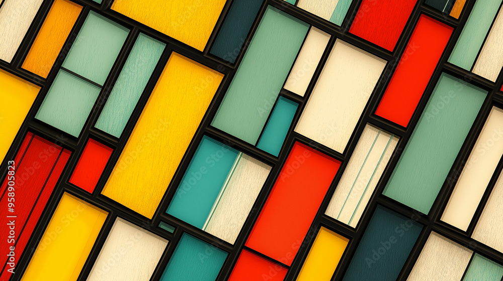 Poster colorful abstract geometric patterns with a variety of shapes and vibrant colors created using glass