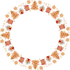 Christmas cookie frame illustration on transparent background.
