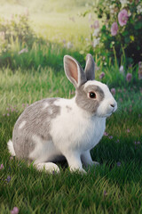 Fototapeta premium white rabbit on the grass