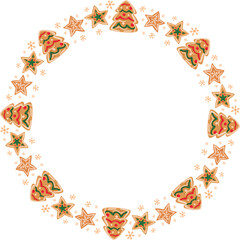 Christmas cookie frame illustration on transparent background.
