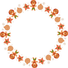 Christmas cookie frame illustration on transparent background.
