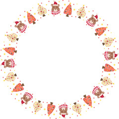 Pink christmas tree frame illustration on transparent background.
