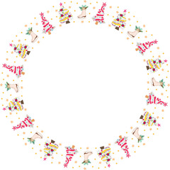 Pink christmas tree frame illustration on transparent background.
