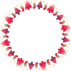Pink christmas tree frame illustration on transparent background.
