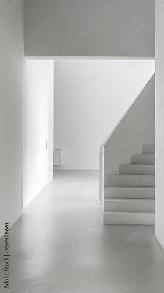 Poster Modern White Staircase in a Minimalist Interior Design