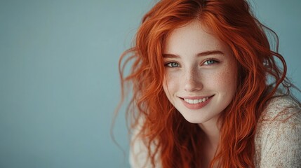 Fototapeta premium Smiling Redhead Woman with Blue Eyes