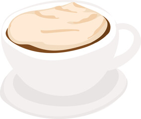 Cartoon hot coffee illustration on transparent background.
