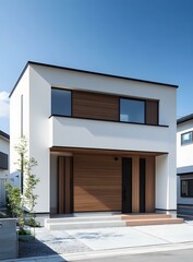 Modern Minimalist White House with Wooden Facade