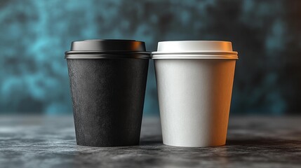 Black and White Coffee Cups Against Blue Background Generative AI